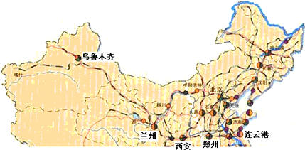 小明乘火车沿陇海线-兰新线旅游.回答39-40题.