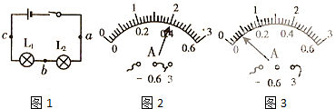 6a和0～3a两个量程的电流表研究图1中通过a点,b点和c点的电流大小关系